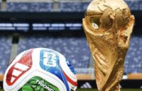 The ball and a beautiful 2026 World Cup trophy that will be held in the United States
