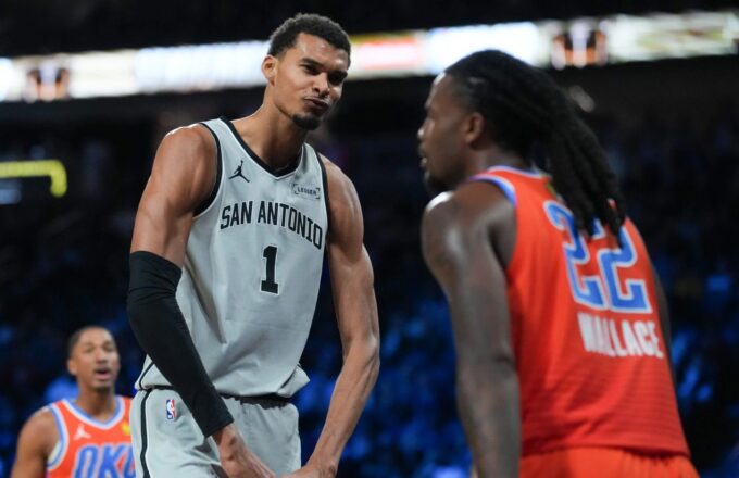 The young French player celebrating a point with enthusiasm against OKC
