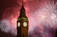 Many fireworks light up the sky over London after welcoming the New Year