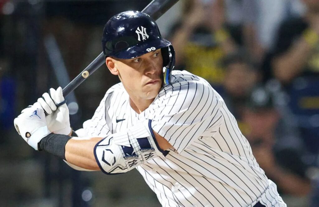 Aaron Judge returns as the cover star of MLB The Show 26 The Yankees player about to hit a home run in the middle of one of his at-bats in the batter’s box