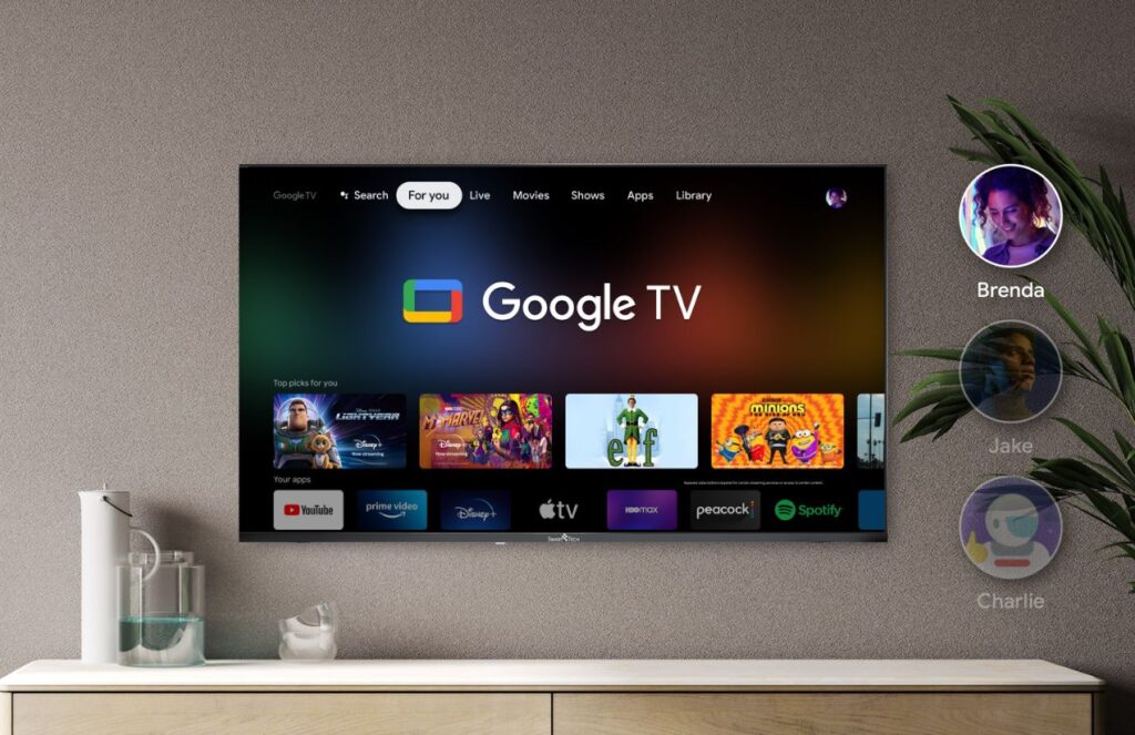 Google TV revolutionizes the big screen with Nano Banana AI A Google TV mounted on a wall, displaying its catalog of series and movies on the screen