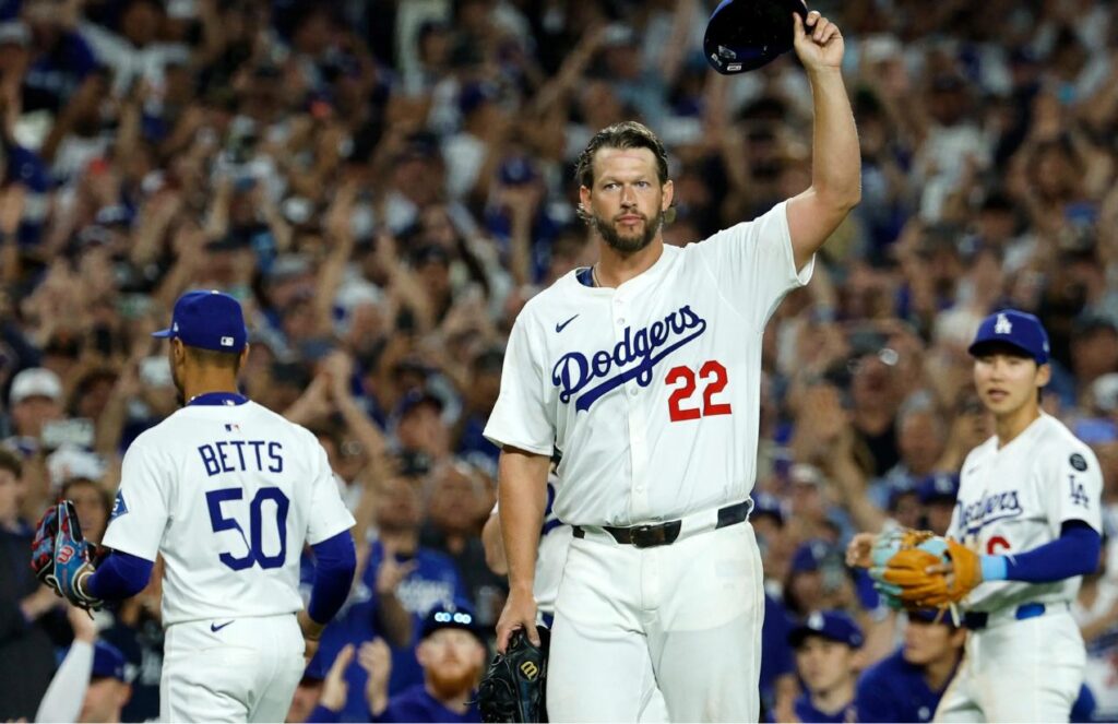 Legendary pitcher Clayton Kershaw to pitch for team USA at the World Baseball Classic Clayton raising his cap after the victory during his retirement tribute in the middle of a game with the Dodgers