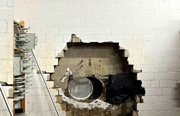 Several layers of concrete with a hole in the middle made by an industrial dril