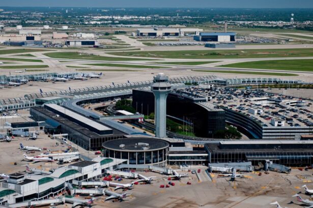 The magnificent Chicago airport with many planes parked