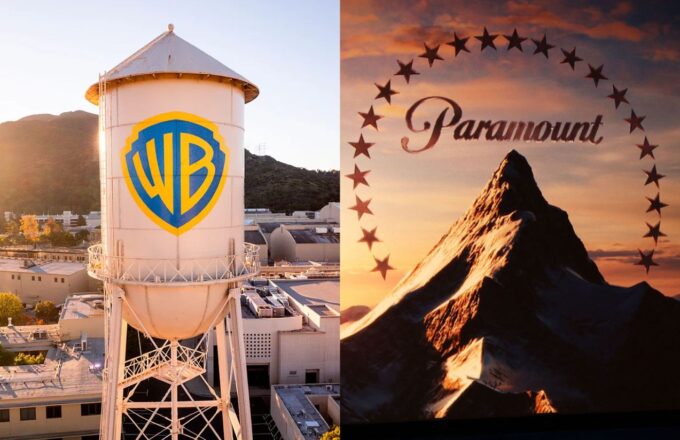 On one side, the well-known Warner logo, and on the other, the Paramount logo with its mountain and all its stars