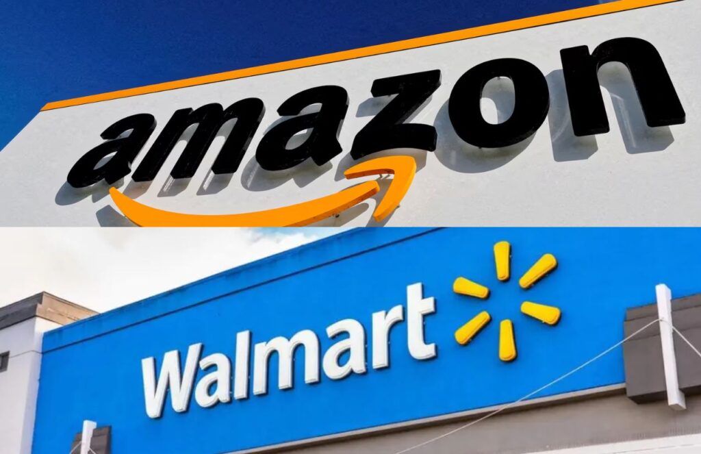Amazon overtakes Walmart to become the world’s top company by sales Two logos of major companies, one belonging to Amazon and the other to Walmart