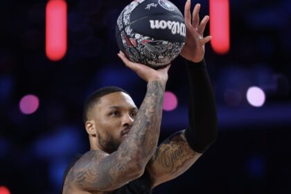 The Portland star practicing his shots before the Three-Point Contest