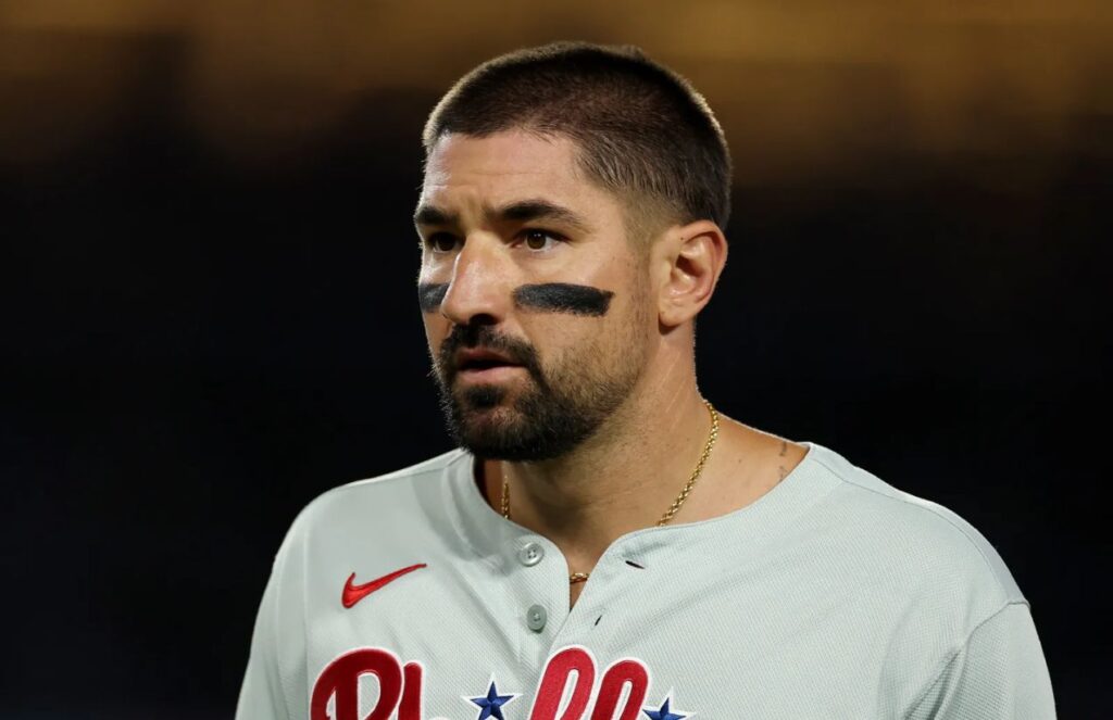 Castellanos wearing his gray Phillies uniform during a game