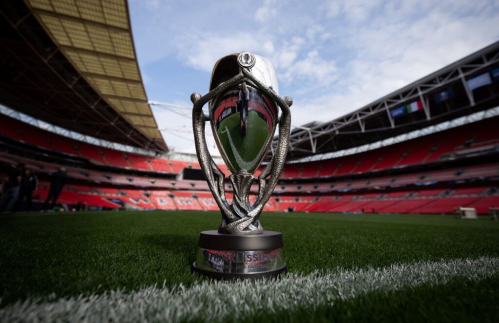 Sold out! Finalissima between Spain and Argentina sends fans into a frenzy A photo of the Finalissima trophy placed on the grass of the stadium where the match will be played