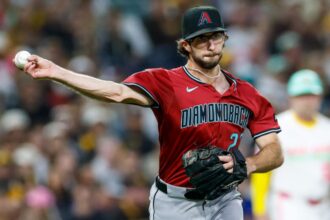 Gallen throwing a pitch from the mound