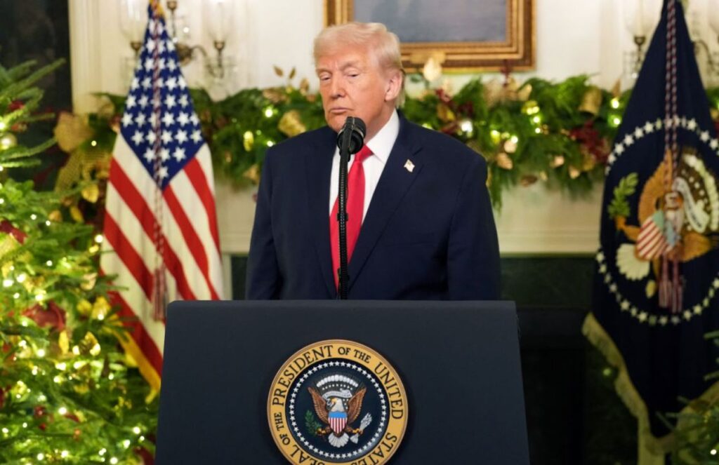 Donald Trump says the United States did not know about israel’s attack on an Iran gas field The President of the United States giving a speech in his presidential office.