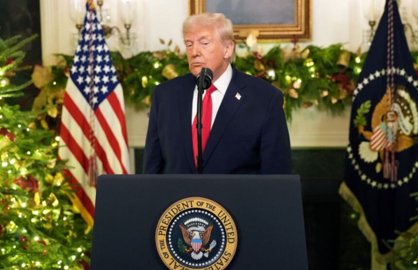 The President of the United States giving a speech in his presidential office.