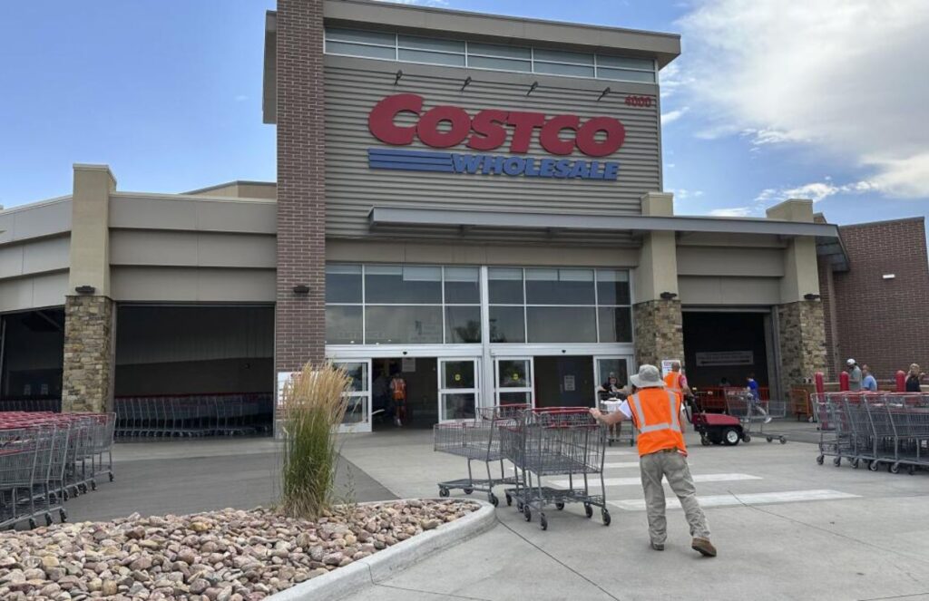 A Costco store seen from the outside with its iconic red color