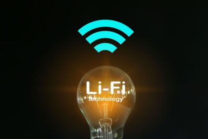 A light bulb turned on in the middle of the darkness with an internet signal above it