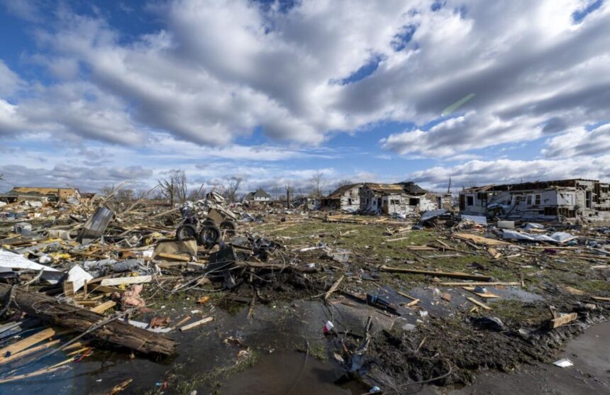 A place in the United States devastated by a powerful storm that left destruction behind
