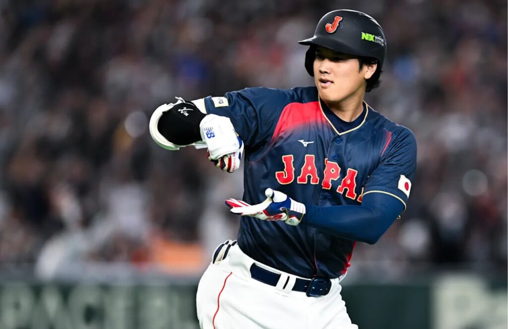 The Japanese MLB star celebrating after hitting a grand slam