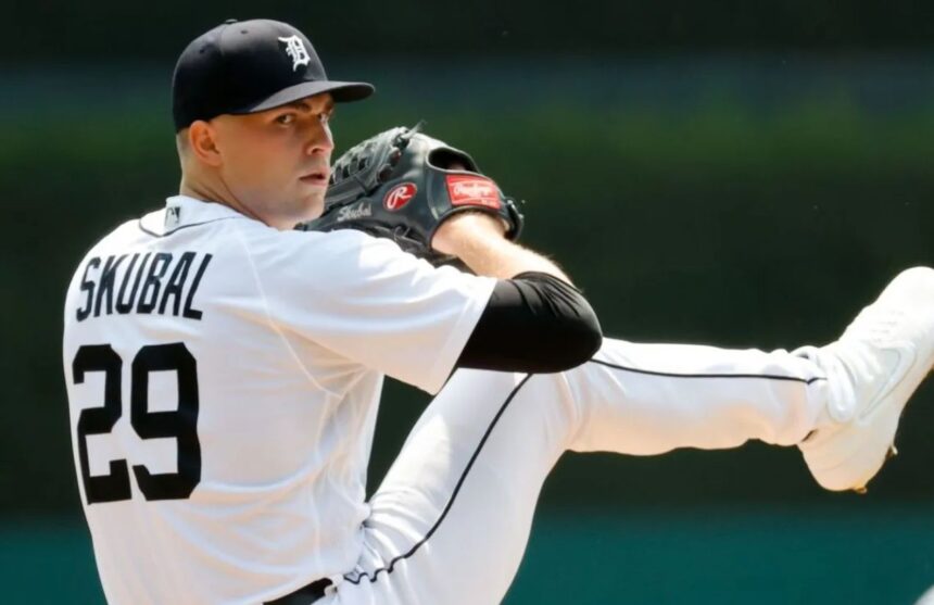 The American pitcher in position to throw a ball in the middle of a game