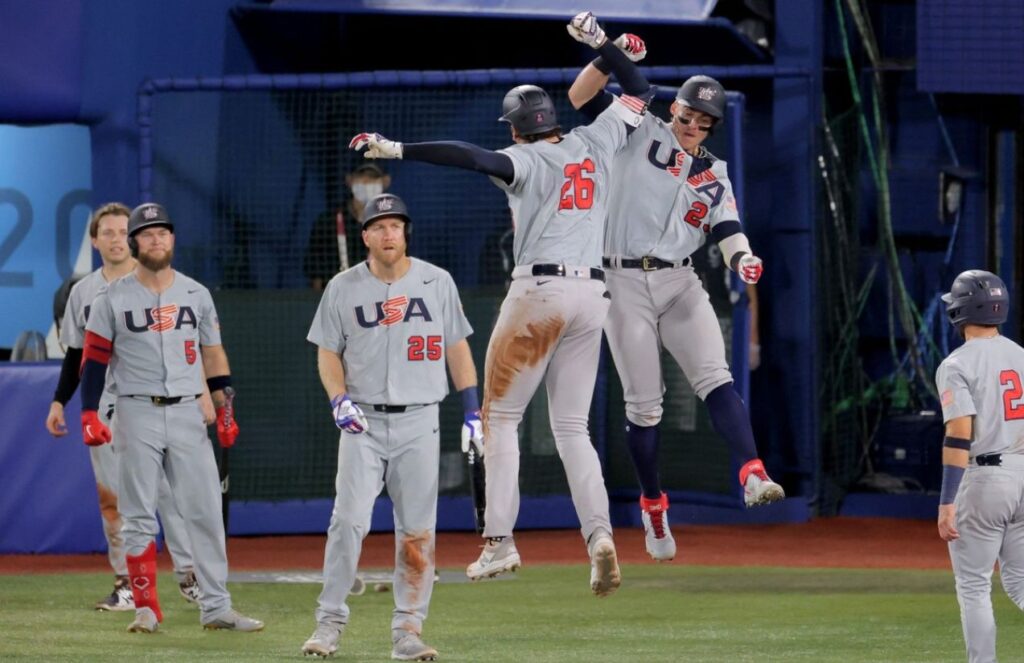 Team USA players after hitting a home run in the middle of the game