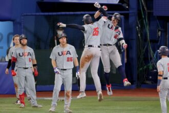 Team USA players after hitting a home run in the middle of the game