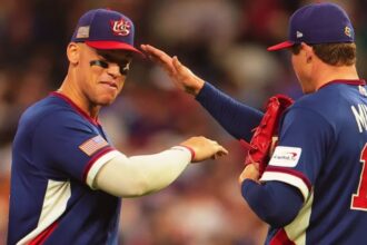 *Aaron Judge and Mason Miller celebrating the United States’ advancement in the World Baseball Classic