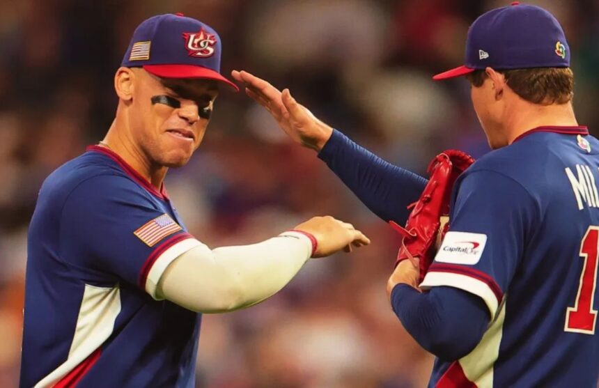 *Aaron Judge and Mason Miller celebrating the United States’ advancement in the World Baseball Classic