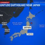 An image showing a map of Japan with the exact point where the earthquake occurred.