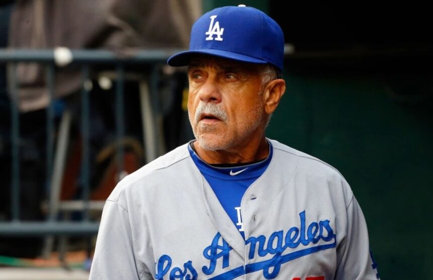 The Los Angeles Dodgers legend in the bullpen looking out toward the field