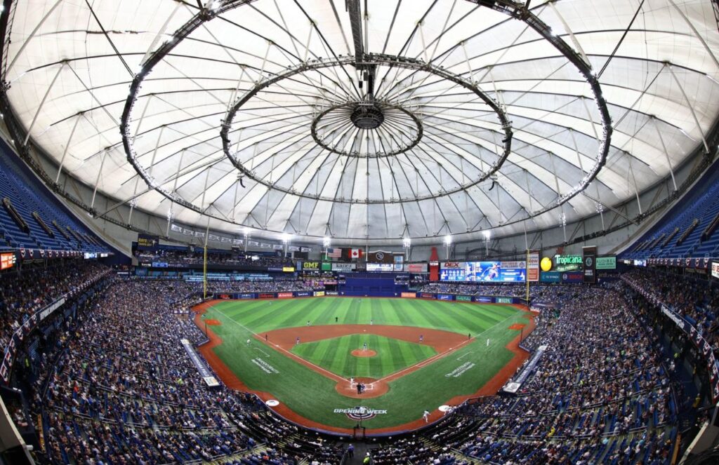 The Tropicana Field packed with fans cheering on the Tampa Bay Rays during a game