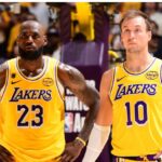 LeBron and Kennard playing defense in the middle of a playoff game against the Rockets.