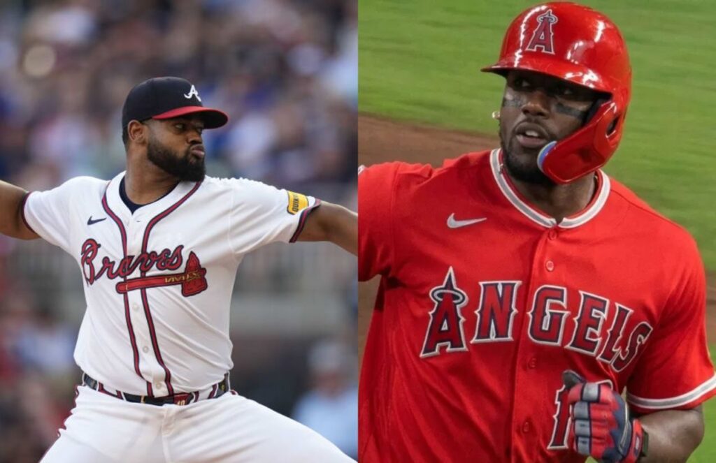 On one side, the pitcher from the Atlanta Braves, and on the other, the batter from the Los Angeles Angels.