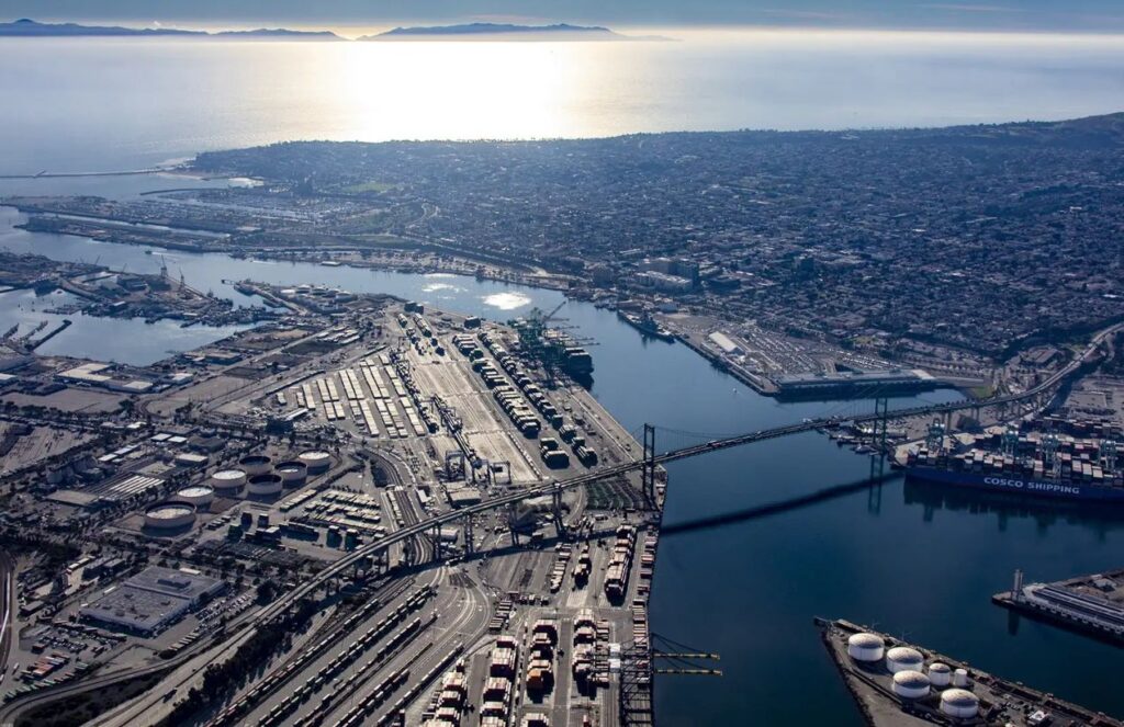 A panoramic view of the Port of Los Angeles.