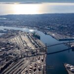 A panoramic view of the Port of Los Angeles.
