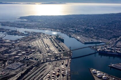 A panoramic view of the Port of Los Angeles.