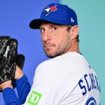 Max Scherzer posing for the cameras during a photo session for his team.