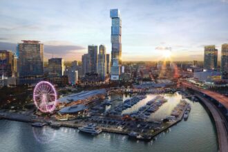 A mosaic of what the new skyscraper being built in Miami will look like.