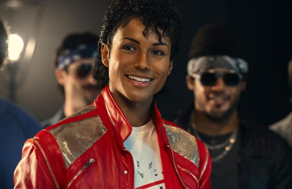 Michael Jackson wearing the iconic outfit from Beat It while filming the song’s music video.
