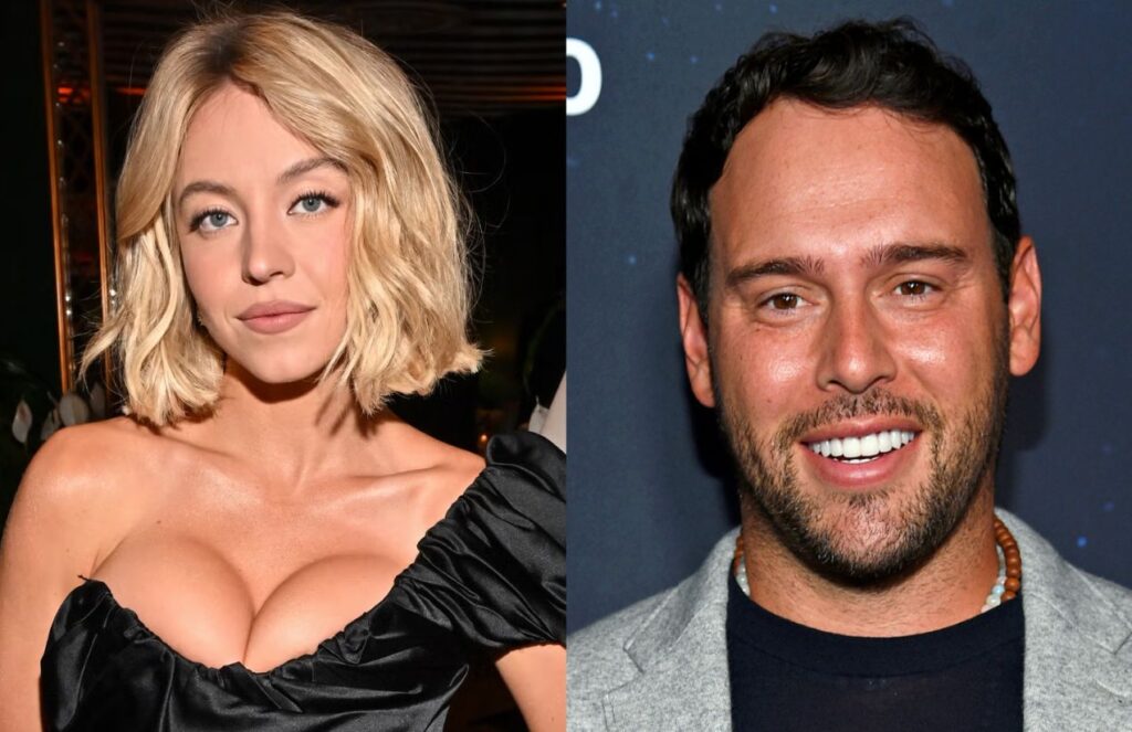 On one side, the actress, and on the other, the music executive, both posing for the cameras.