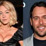 On one side, the actress, and on the other, the music executive, both posing for the cameras.