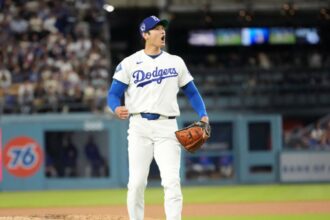 The incredible Japanese star on the mound celebrating a strikeout against one of his opponents.
