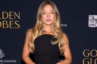 The young and glamorous actress posing on the red carpet in a beautiful black dress