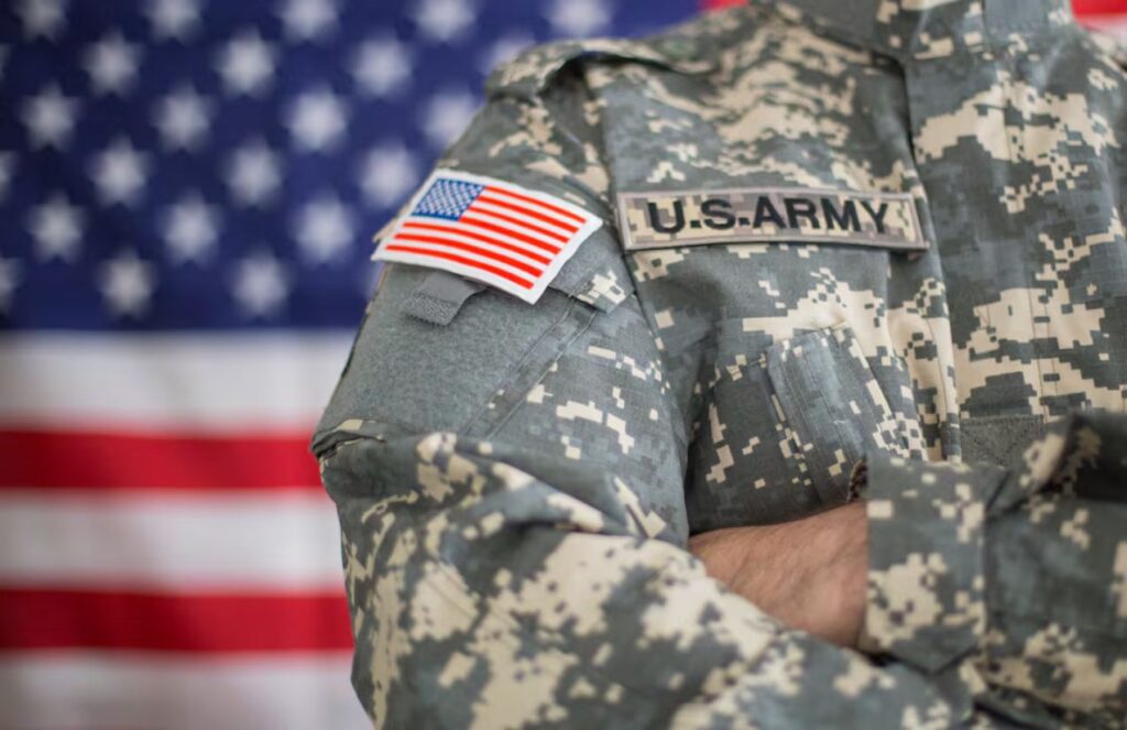 A person wearing a United States Armed Forces uniform