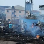 Several structures reduced to ashes while survivors try to search for the injured.