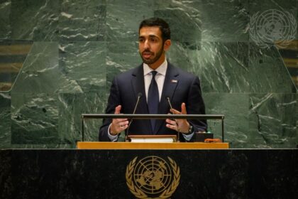 A representative of the United Arab Emirates standing at a podium presenting his point of view