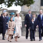 The British Royal Family walking as they arrive at the Easter service