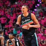 The great French player celebrating enthusiastically after a big play or a team victory.