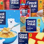 Various Walmart products with a new look, more colorful and clearer in their information.