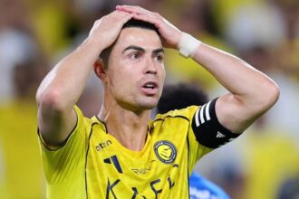 Cristiano Ronaldo placing his hands on his head after his team’s defeat, losing yet another trophy.