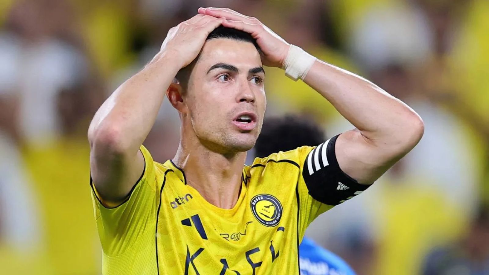 Cristiano Ronaldo placing his hands on his head after his team’s defeat, losing yet another trophy.