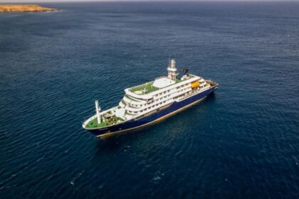 A cruise ship affected by Hantavirus in the middle of the sea.