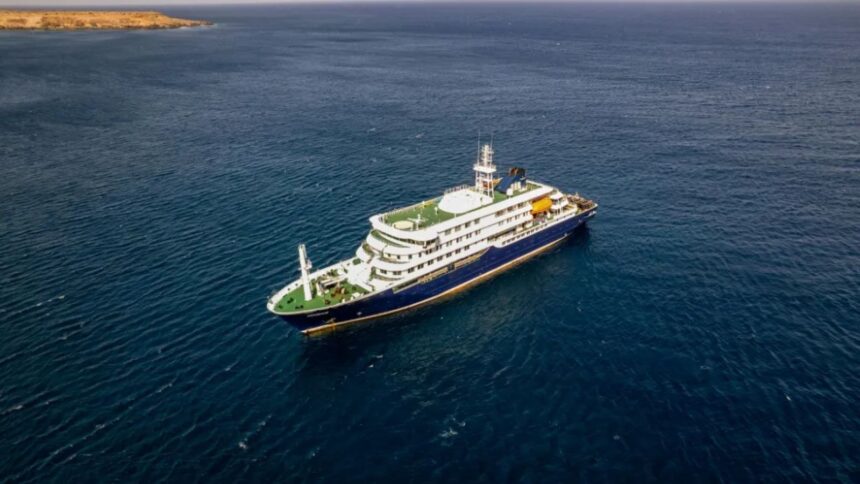 A cruise ship affected by Hantavirus in the middle of the sea.